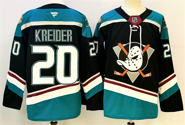 Men's Anaheim Ducks #20 Chris Kreider Black/Teal 2024-25 Stitched Jersey